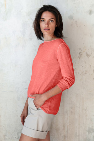 Boat Neck Cotton Sweater - Hibiscus - Sweaters