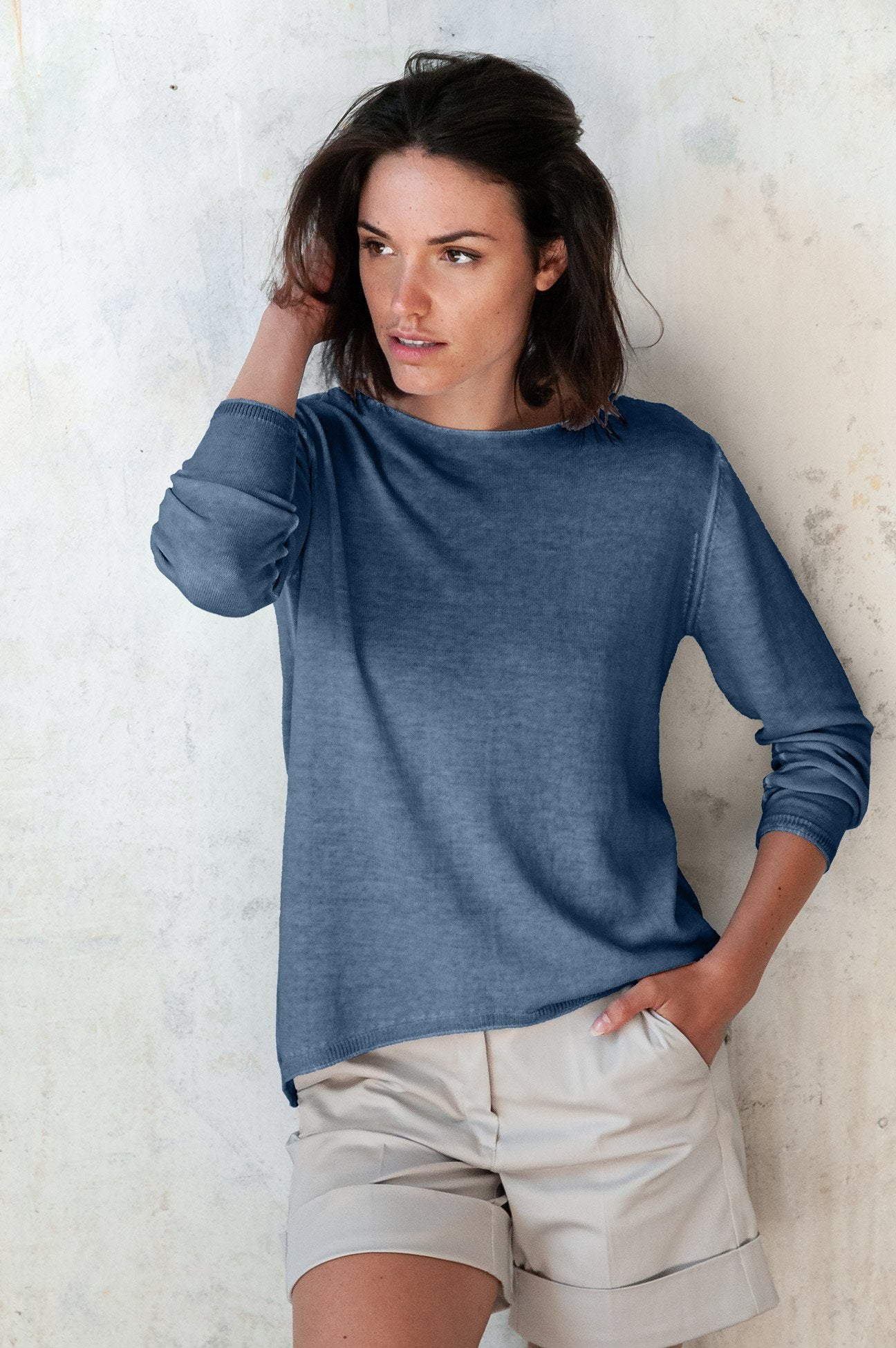 Boat Neck Cotton Sweater - Jeans - Sweaters