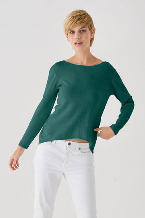 Boat Neck Cotton Sweater - Lagoon - Sweaters