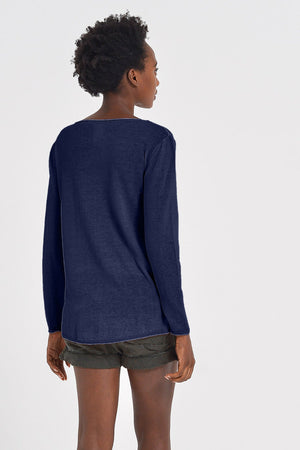 Boat Neck Cotton Sweater - Navy - Sweaters