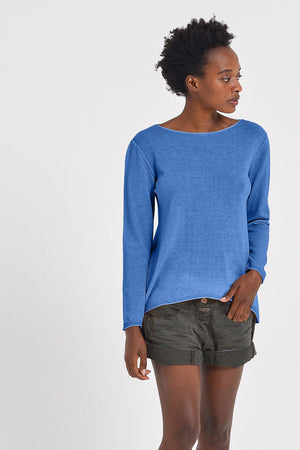 Boat Neck Cotton Sweater - Oceano - Sweaters