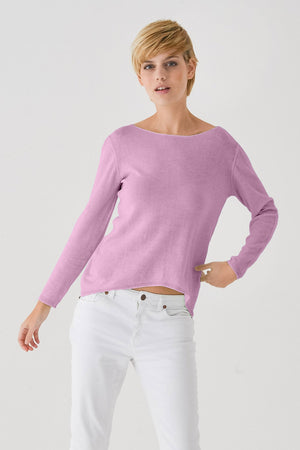 Boat Neck Cotton Sweater - Peonia - Sweaters