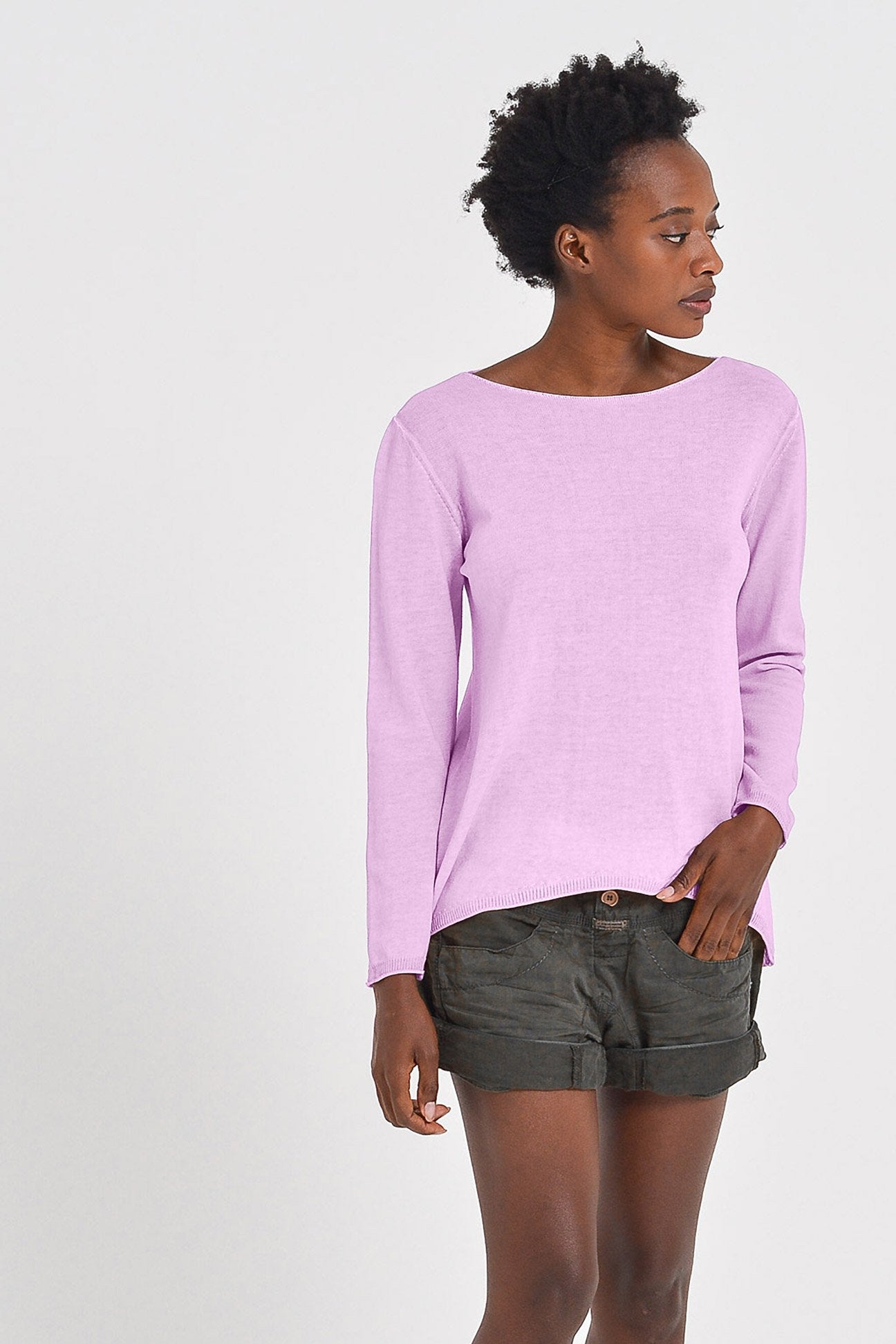 Boat Neck Cotton Sweater - Quarzo - Sweaters