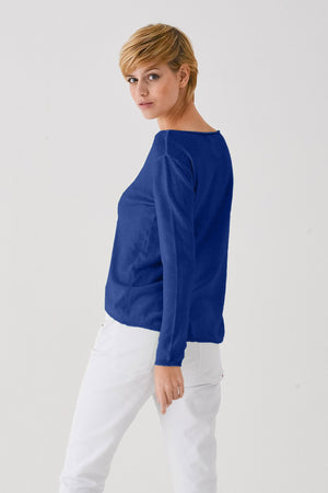 Boat Neck Cotton Sweater - Royal - Sweaters