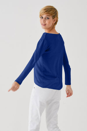 Boat Neck Cotton Sweater - Royal - Sweaters