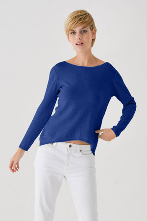 Boat Neck Cotton Sweater - Royal - Sweaters