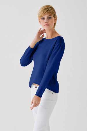 Boat Neck Cotton Sweater - Royal - Sweaters
