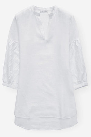Caftan in Linen with Fil Coupé - Bianco - Shirts