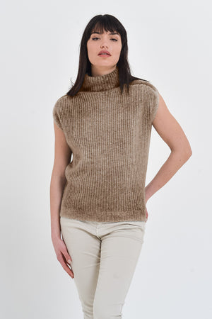 Cahir Walnut - Alpaca Sleeveless Pull - Sweaters