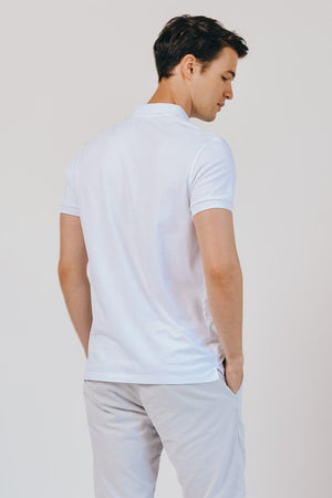Slim Fit Stretch Pique Polo Shirt - White - Polos