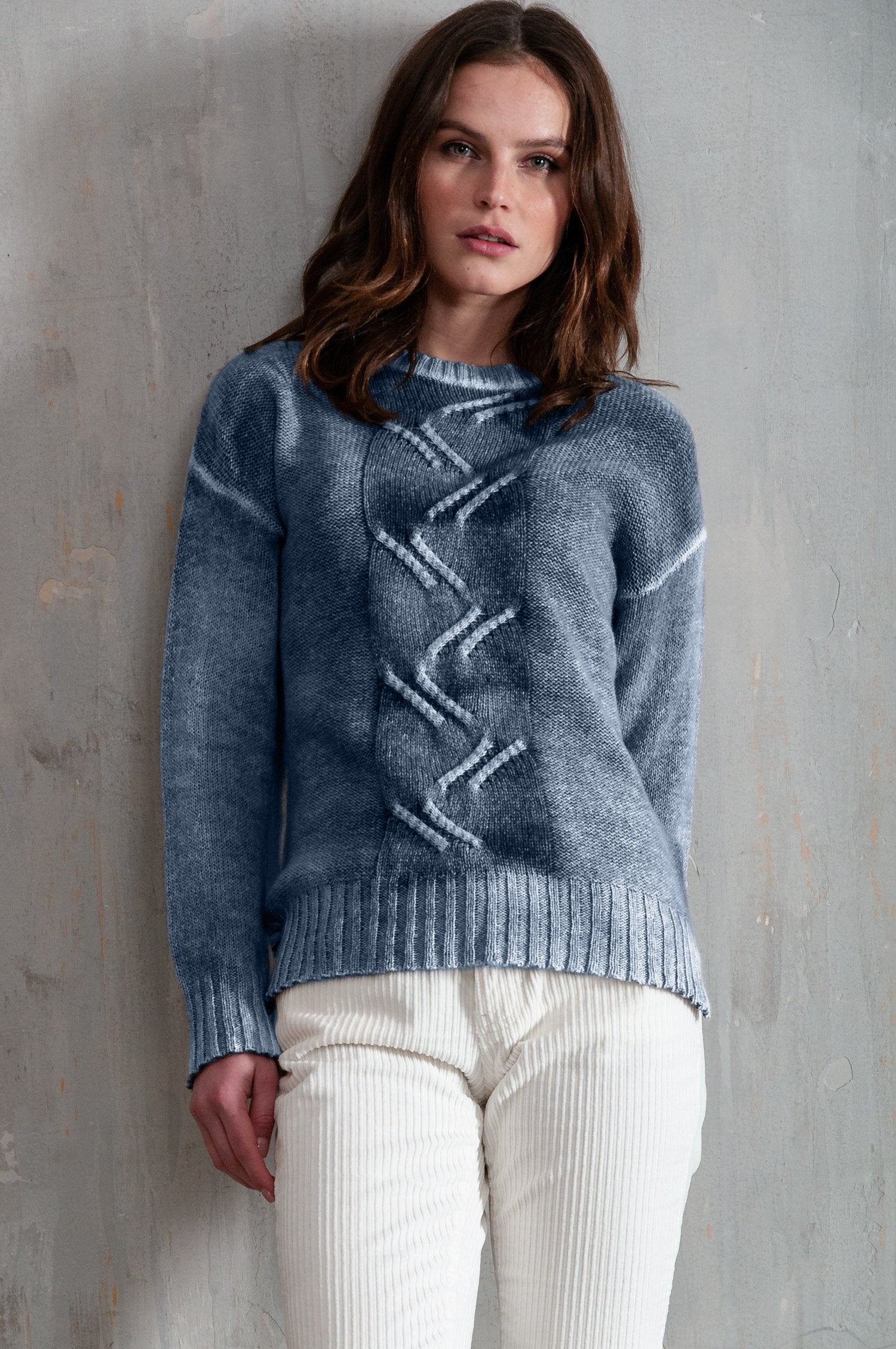 Copse Navy Spray Painted - Comfy Cable Sweater - Sweaters