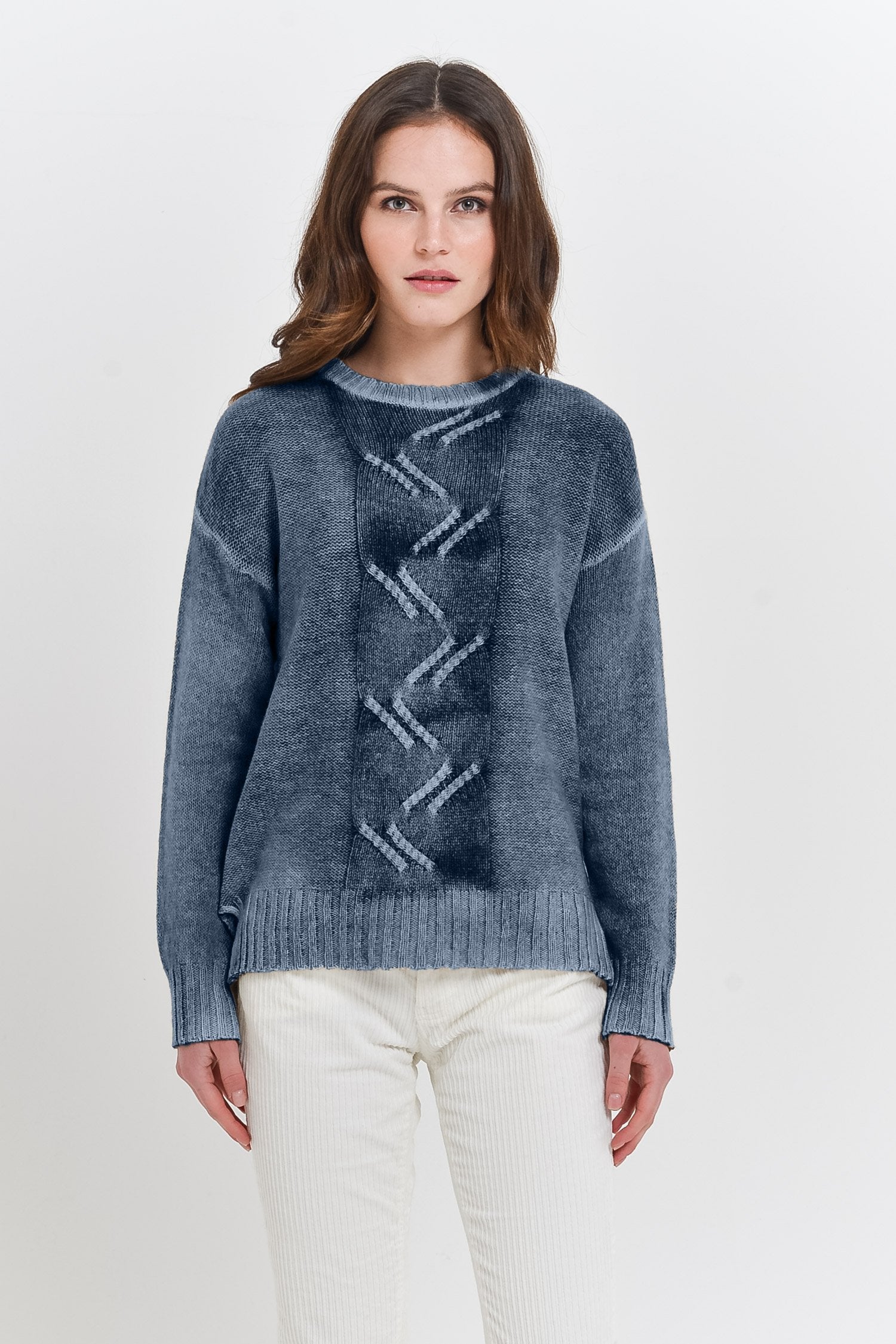Copse Navy Spray Painted - Comfy Cable Sweater - Sweaters