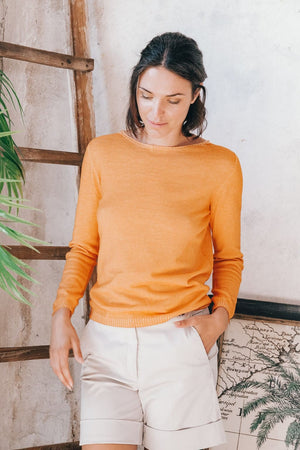 Crew Neck Cotton Jumper - Albicocca - Sweaters