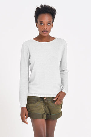Crew Neck Cotton Jumper - Bianco - Sweaters