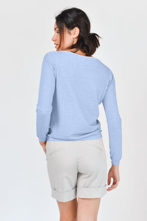 Crew Neck Cotton Jumper - Cielo - Sweaters