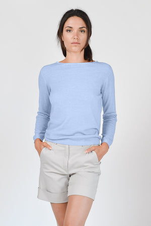Crew Neck Cotton Jumper - Cielo - Sweaters