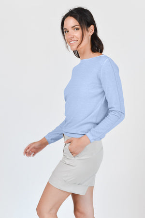 Crew Neck Cotton Jumper - Cielo - Sweaters