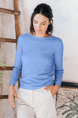 Crew Neck Cotton Jumper - Santorini - Sweaters