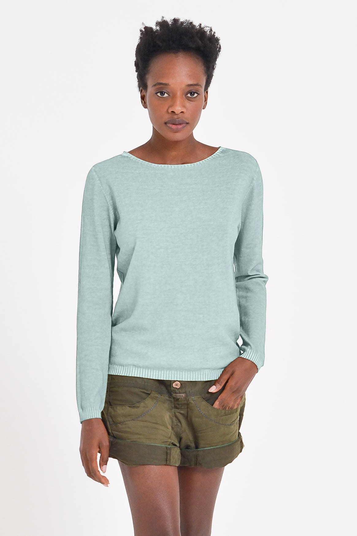 Crew Neck Cotton Jumper - Tahiti - Sweaters