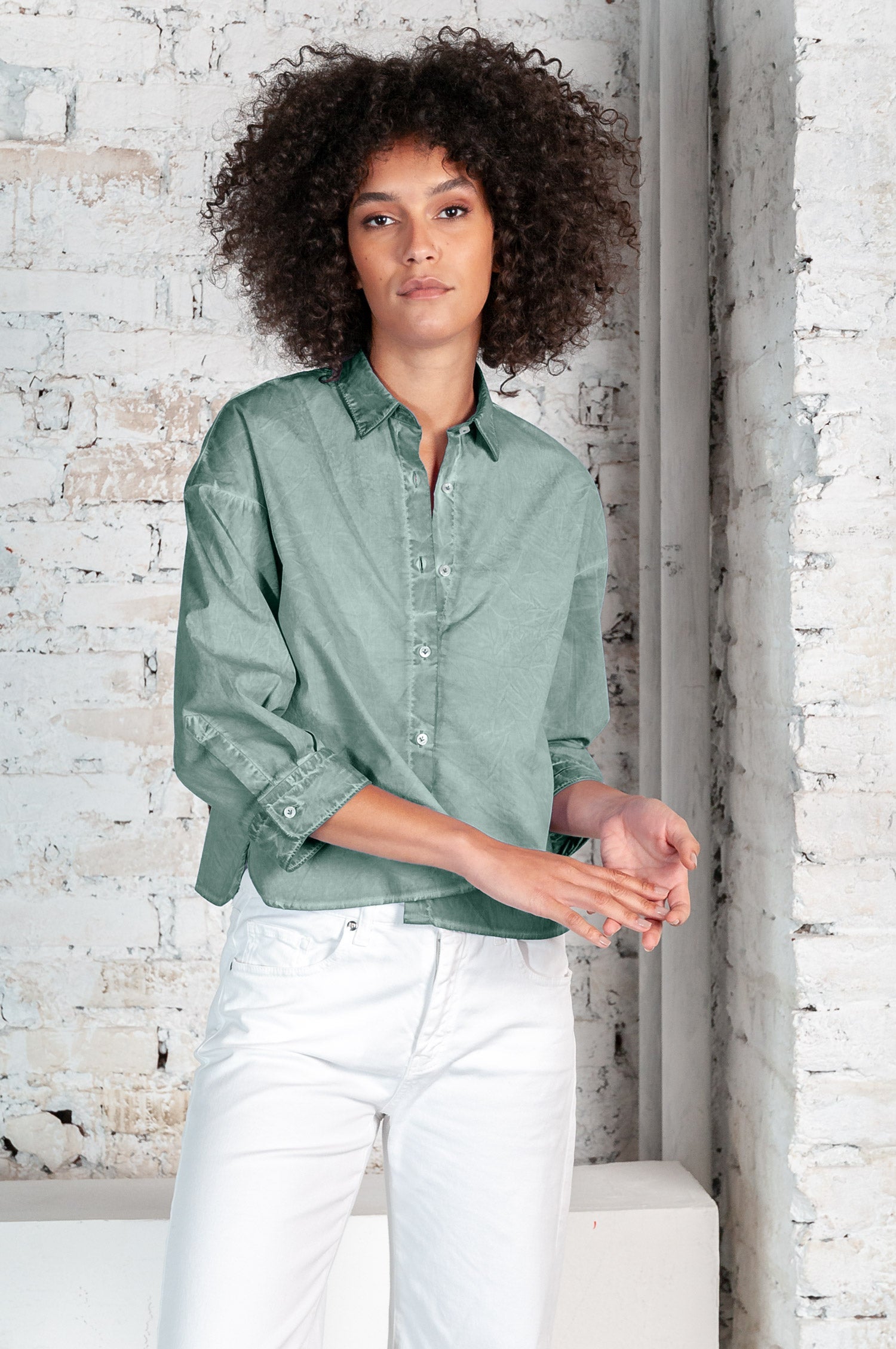 Crop Poplin Shirt Shark - Shirts