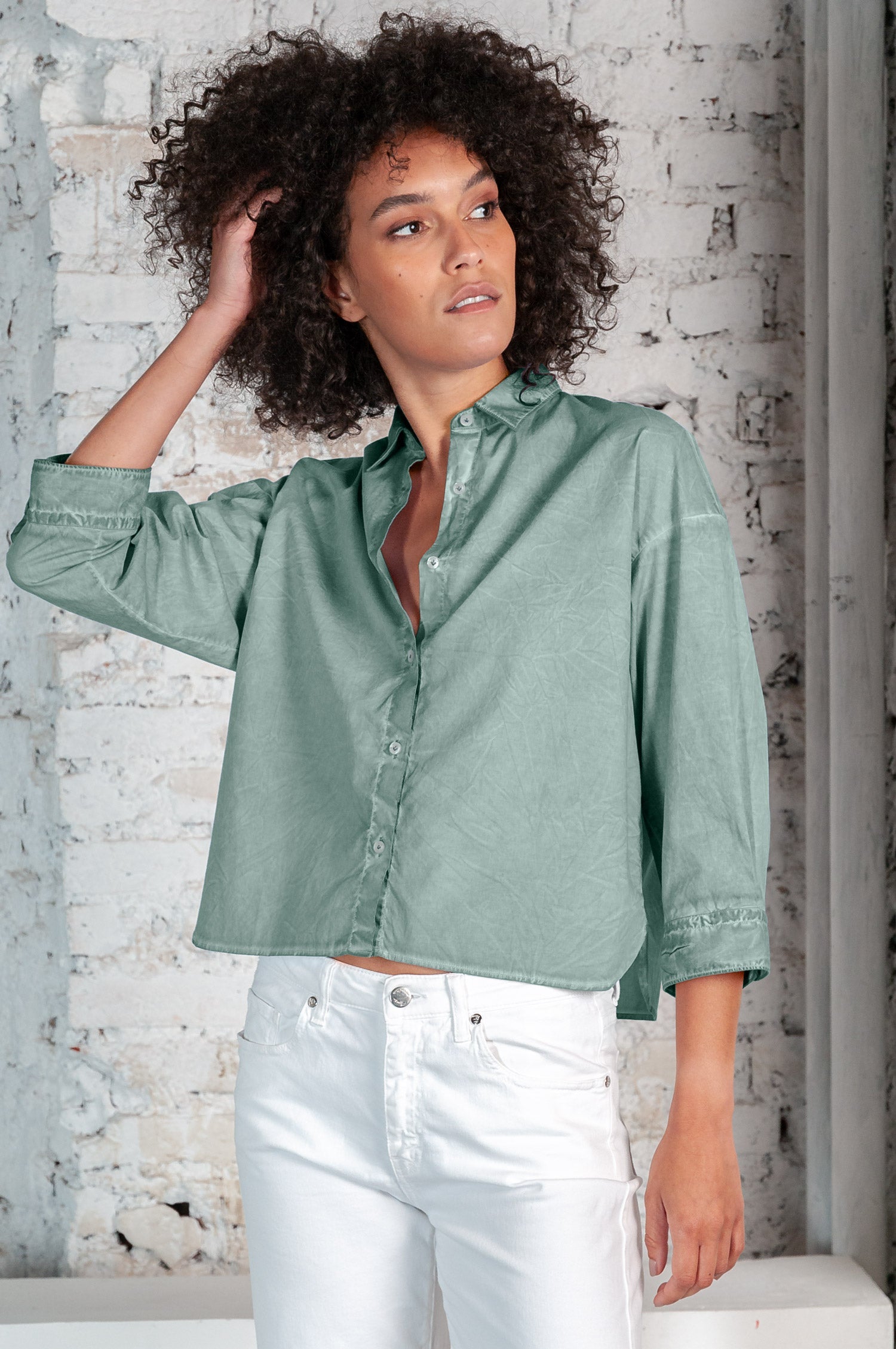 Crop Poplin Shirt Shark - Shirts