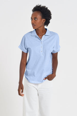 Drop Shoulder Polo Shirt - Cielo - Polos