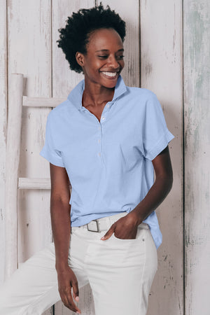 Drop Shoulder Polo Shirt - Cielo - Polos