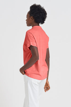 Drop Shoulder Polo Shirt - Hibiscus - Polos