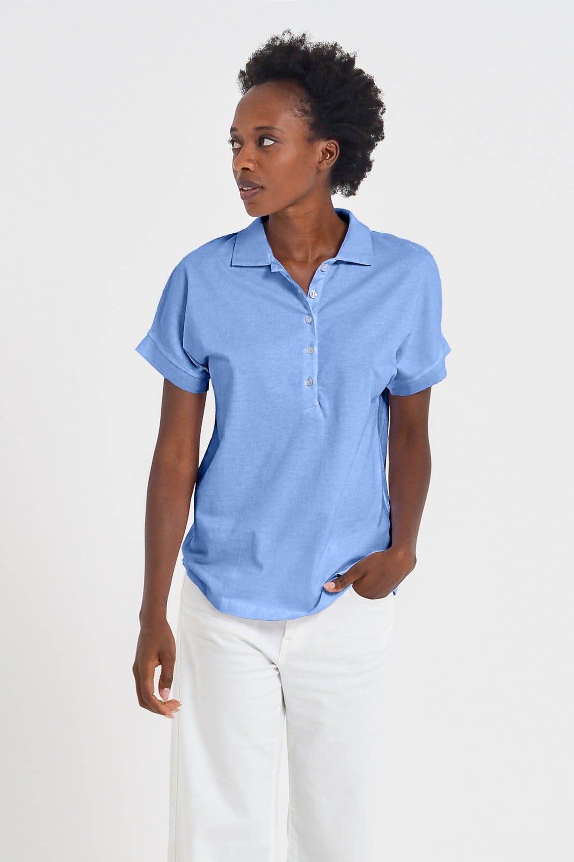 Drop Shoulder Polo Shirt - Santorini - Polos