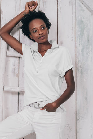 Drop Shoulder Polo Shirt - White - Polos