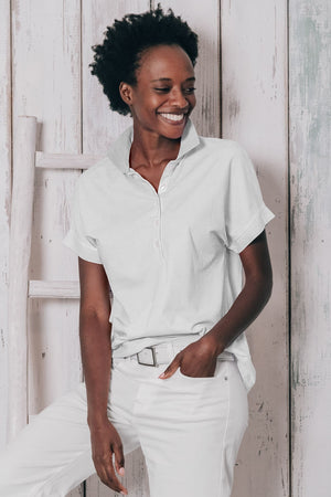 Drop Shoulder Polo Shirt - White - Polos