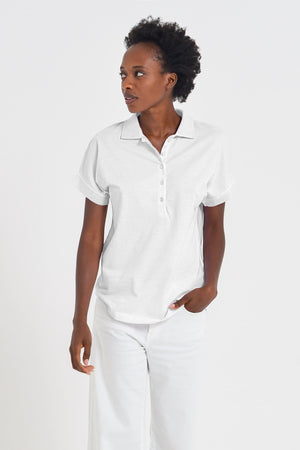 Drop Shoulder Polo Shirt - White - Polos