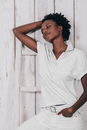 Drop Shoulder Polo Shirt - White - Polos