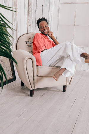 Effortless Linen Open Tunic - Hibiscus - Shirtdress