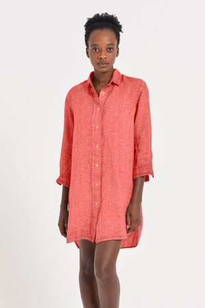 Effortless Linen Open Tunic - Hibiscus - Shirtdress