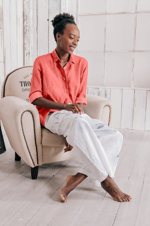 Effortless Linen Open Tunic - Hibiscus - Shirtdress