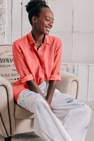 Effortless Linen Open Tunic - Hibiscus - Shirtdress