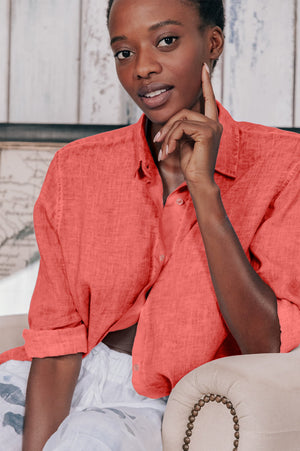 Effortless Linen Open Tunic - Hibiscus - Shirtdress