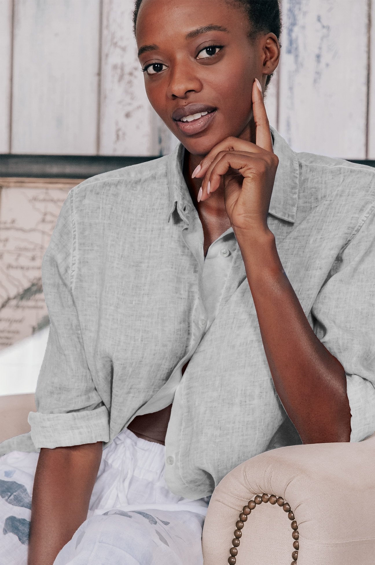 Effortless Linen Open Tunic - Marmo - Shirtdress