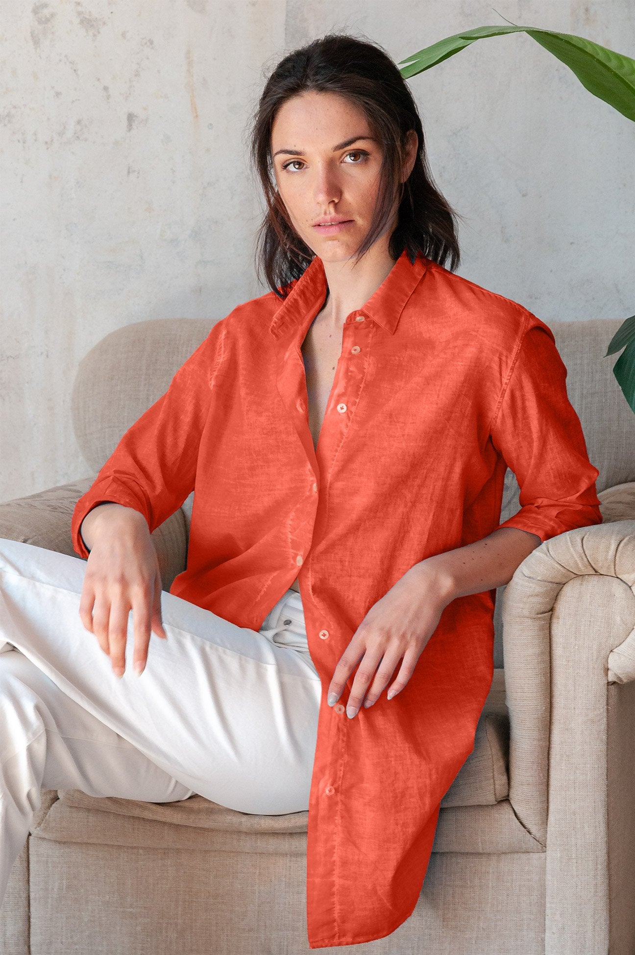 Effortless Voile Open Tunic - Corallo - Shirtdress