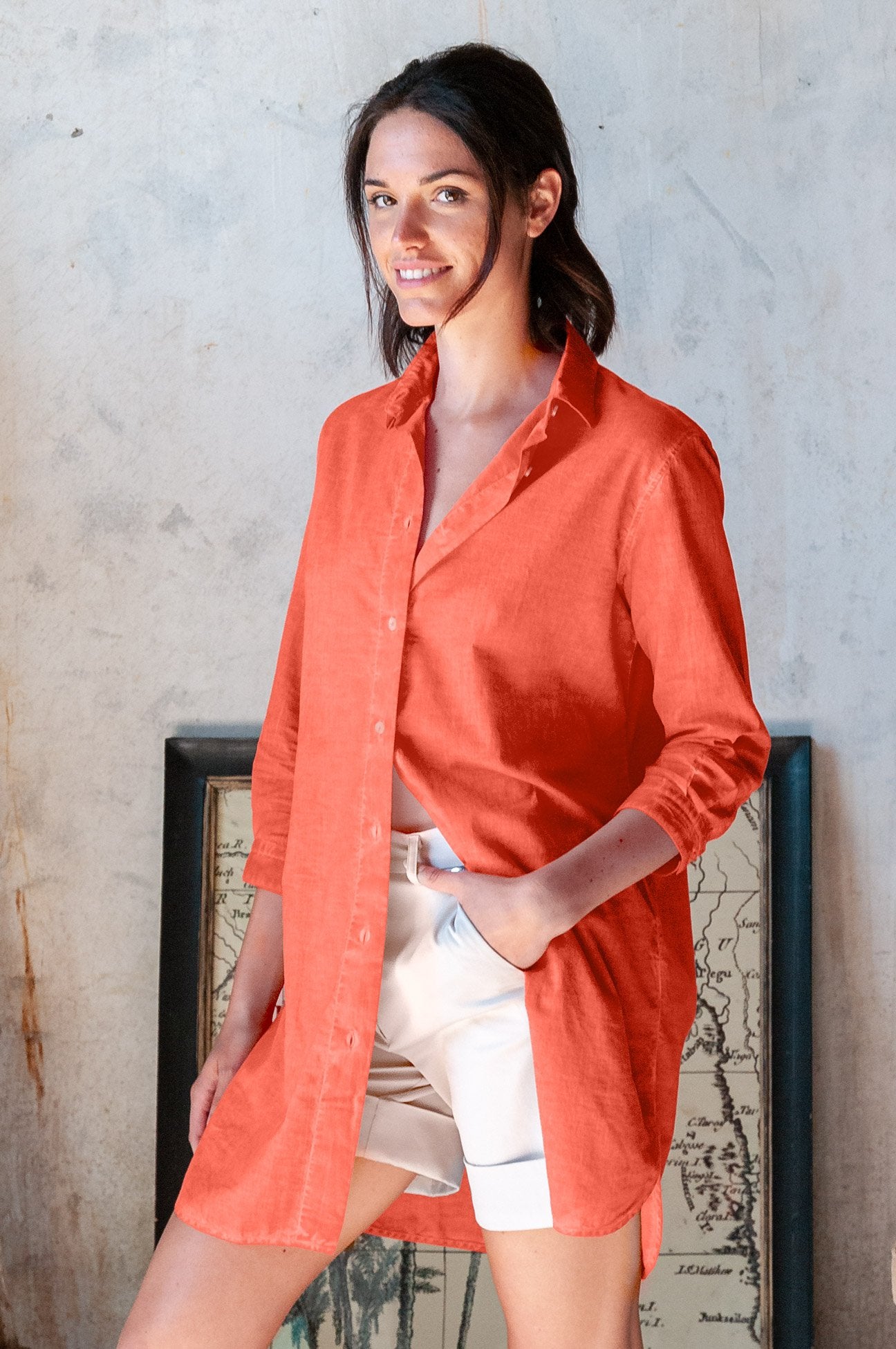 Effortless Voile Open Tunic - Corallo - Shirtdress