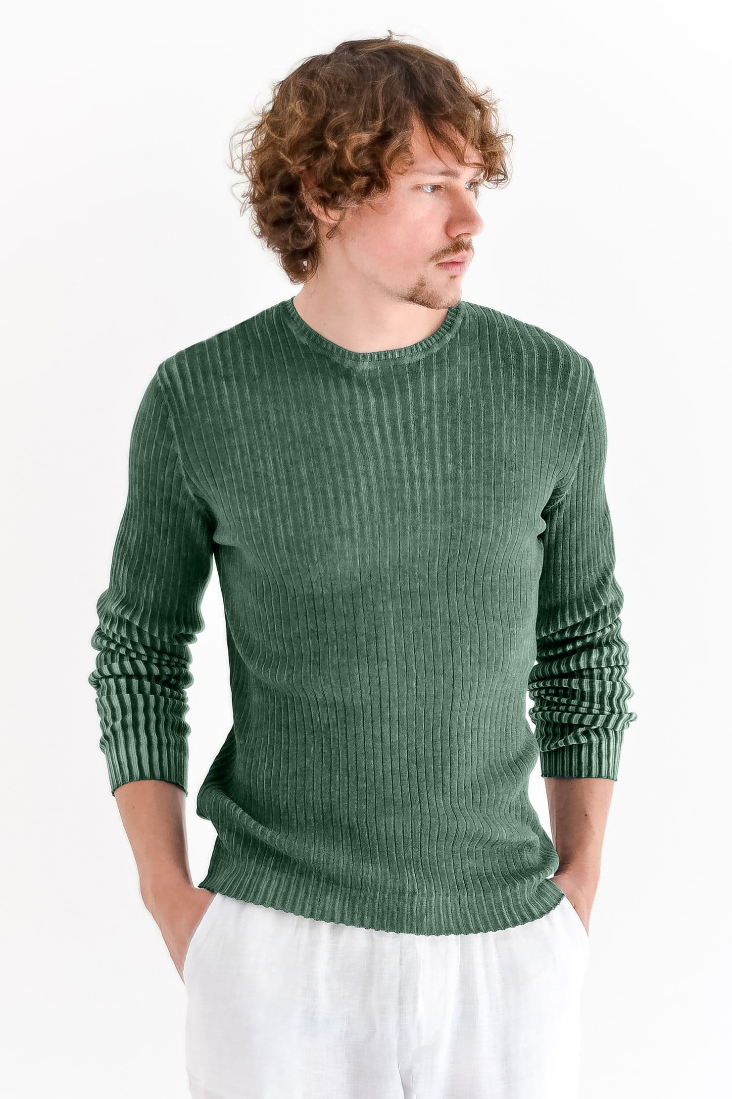 Flat Rib Cotton Sweater - Ginepro - Sweaters