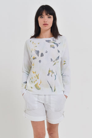 Flower Comfy Sweater - Green & Blue Flowers - Sweaters