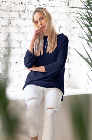 Fresh Cotton Openwork Jumper - Navy - Sweaters