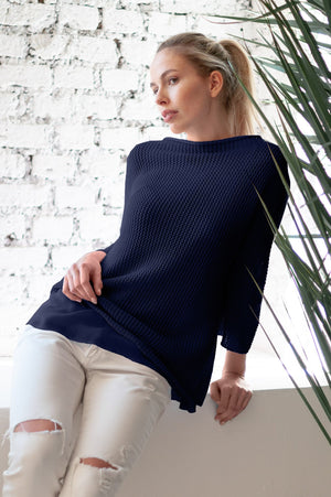 Fresh Cotton Openwork Jumper - Navy - Sweaters