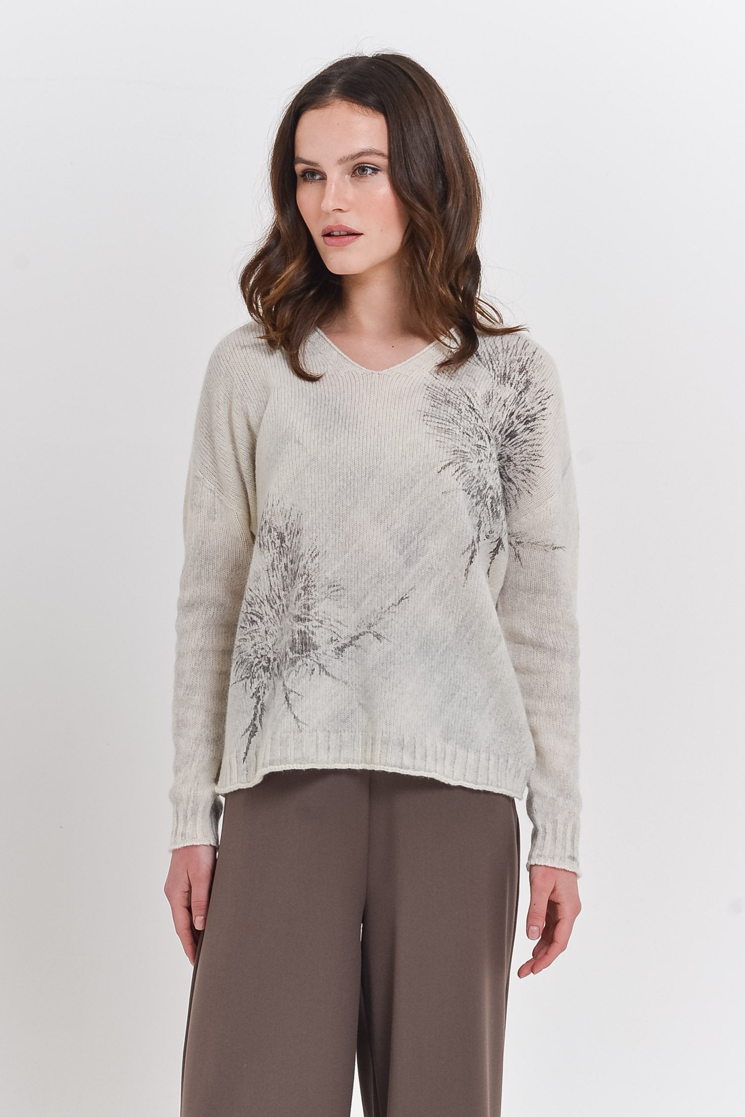 Hand Painted Creeve V-Neck Sweater - Sweaters