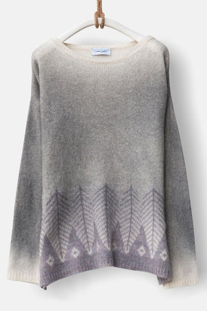 Jacquard Oversized Jumper in Pink and Grey Alpaca Wool - Ploumanac'h