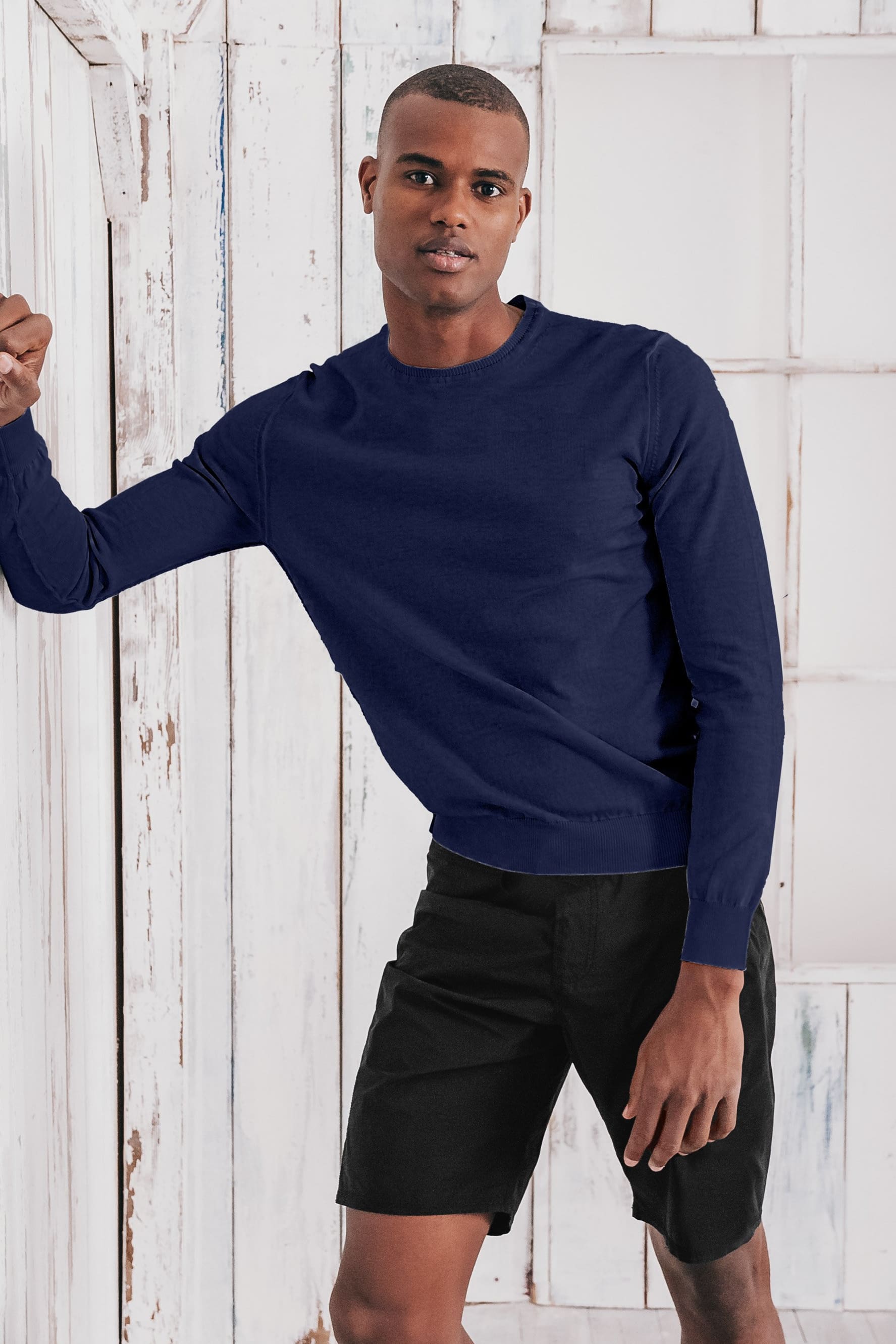 Lightweight Cotton Crew Neck Sweater - Navy - Sweaters