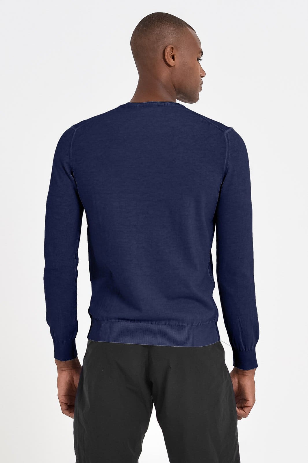 Lightweight Cotton Crew Neck Sweater - Navy - Sweaters