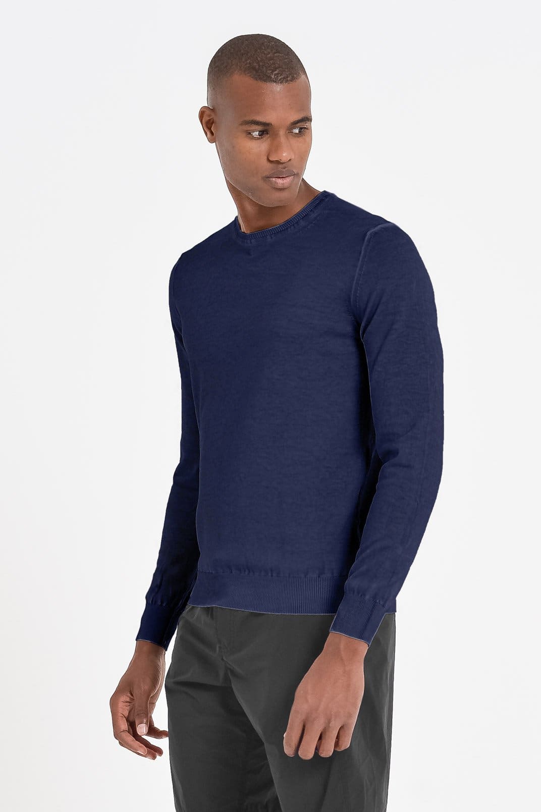 Lightweight Cotton Crew Neck Sweater - Navy - Sweaters